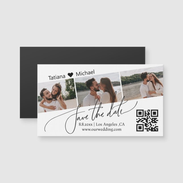 qr Foto-Kollage Save the Date chic Magnet (Vorne/Hinten)
