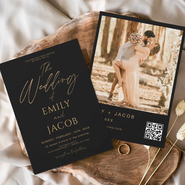 QR-Foto-Skript für Black Gold-Hochzeiten Einladung (Von Creator hochgeladen)