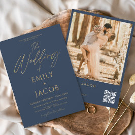 QR-Foto-Skript für Hochzeiten von Navy Blue Einladung