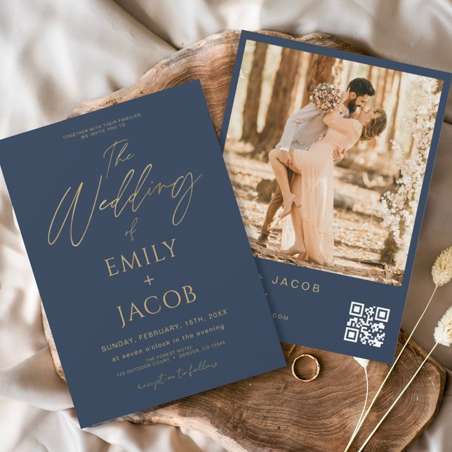 QR-Foto-Skript für Hochzeiten von Navy Blue Einladung (Von Creator hochgeladen)