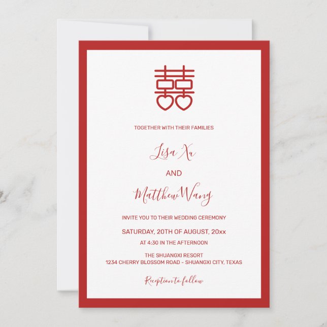 QR-Foto | White Red Chinese Wedding Einladung (Vorderseite)