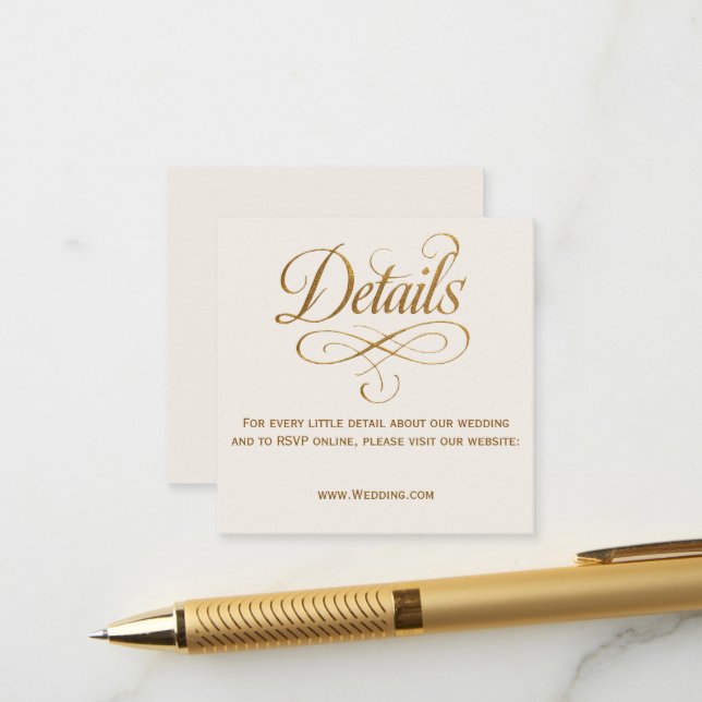 QR für Hochzeiten: Gold & Ivory Begleitkarte (Vorderseite/Rückseite Beispiel)