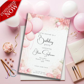 QR Geburtstag Shabby Chic Aquarellfarben Rosa Einladung