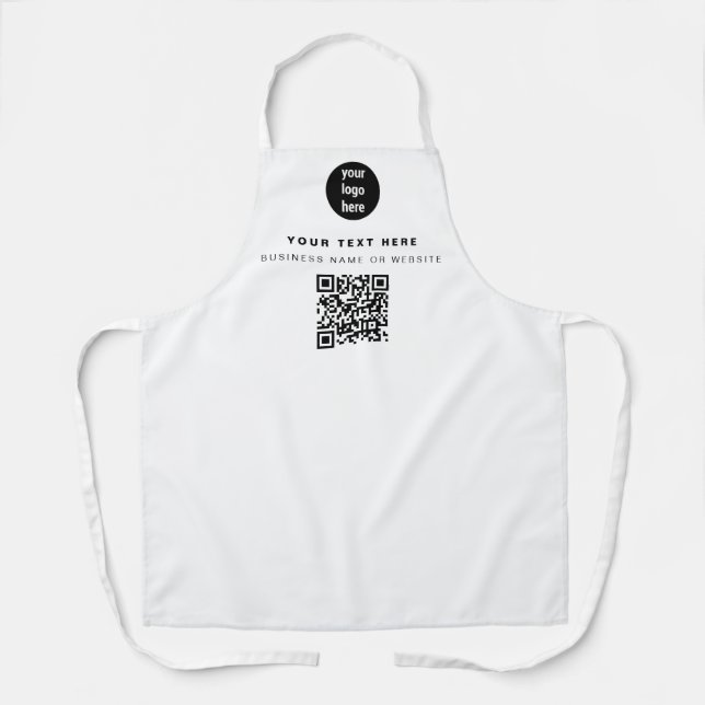 QR-Geschäftslogo Weißes Minimalistisches Geschäft Schürze (Vorderseite)