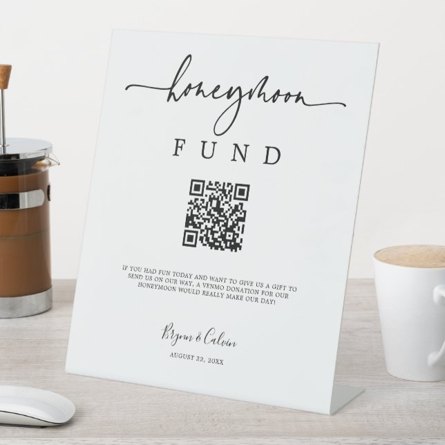 QR Geschenk Tisch Flitterwochen Fonds Unterzeichnu Sockelschild (In Situ)