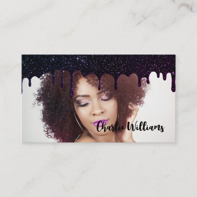 QR-Glitzer mit schwarzem Drilling und eigenem Imag Visitenkarte (Vorderseite)