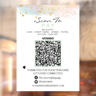 *~* QR Glitzer PASTEL Scan to Pay Payment Fenster  Fensteraufkleber