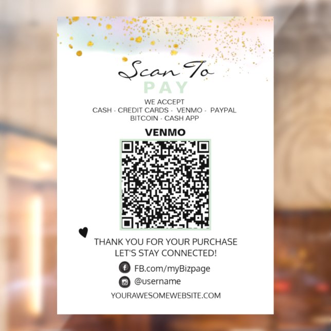 *~* QR Glitzer PASTEL Scan to Pay Payment Fenster Fensteraufkleber (Blatt 2)