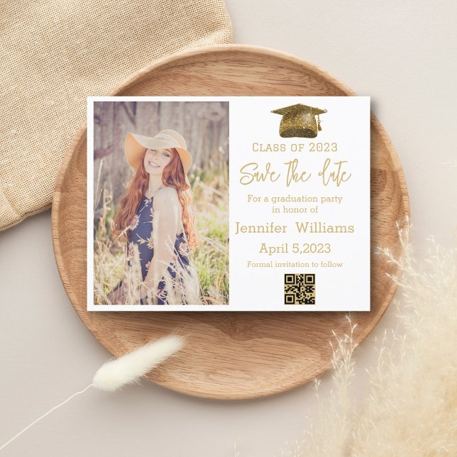 qr Gold Foto Save the Date Abschluss Ankündigungspostkarte (Von Creator hochgeladen)