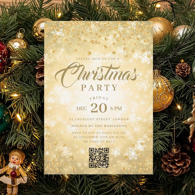 QR Gold Winter Diamonds Glitter Christmas Party Einladung (QR Gold Winter Diamonds Glitter Christmas Party Invitation)