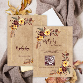 QR-Hochzeit im Herbst für Gelb und Burgund RSVP Karte