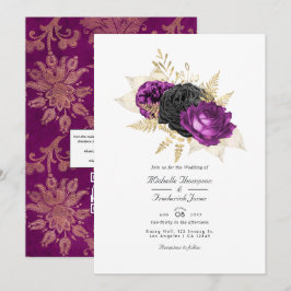 QR-Hochzeit mit schwarzem und Lila Vintagem Flor Einladung