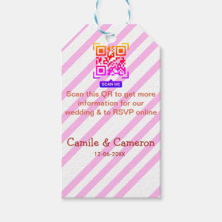 QR HOCHZEITSWEBSITE rosa gestreifter Name Datum mo Geschenkanhänger