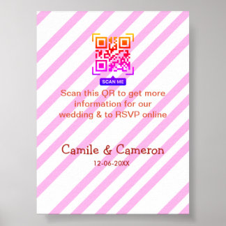 QR HOCHZEITSWEBSITE rosa gestreifter Name Datum mo Poster