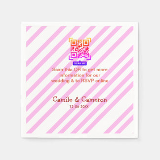 QR HOCHZEITSWEBSITE rosa gestreifter Name Datum mo Serviette