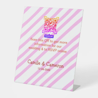 QR HOCHZEITSWEBSITE rosa gestreifter Name Datum mo Sockelschild