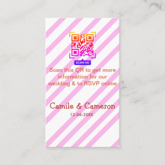 QR HOCHZEITSWEBSITE rosa gestreifter Name Datum mo Visitenkarte