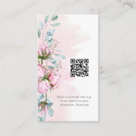 QR Info-Code für Rosa Peonies und Grünpflanzen Visitenkarte