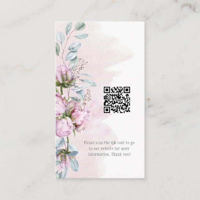 QR Info-Code für Rosa Peonies und Grünpflanzen Visitenkarte (Vorderseite)