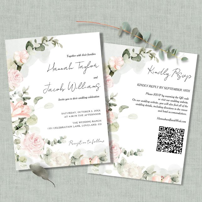 QR-Kodex für Rosa und Weiße Blüte Einladung (Von Creator hochgeladen)