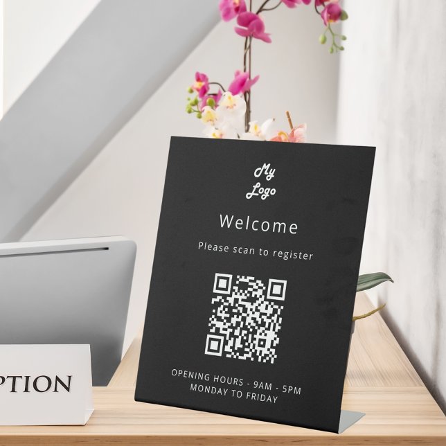 QR-Kundenregistrierung Schwarz-weißer Empfang Sockelschild (Von Creator hochgeladen)