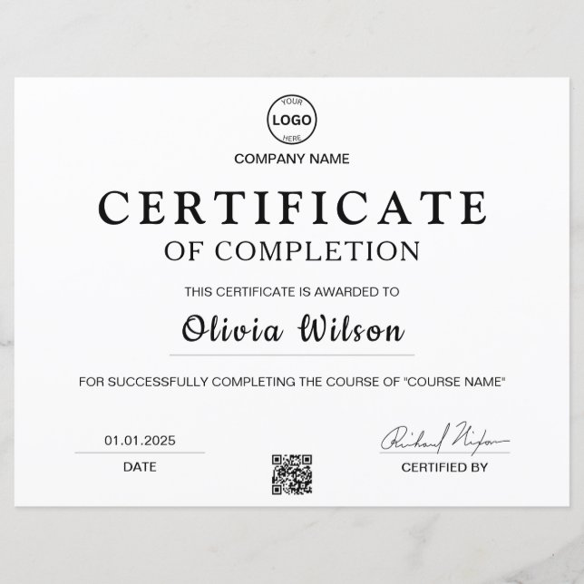 QR-Logo-Beruflicher Zertifikat-Award (Vorderseite)