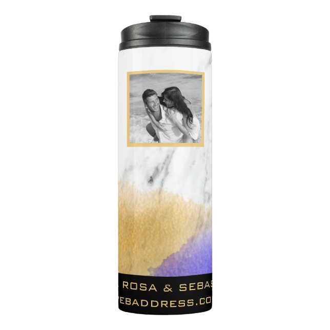 *~* QR LOGO COUPLE Foto Gold Lila Thermosbecher (Vorderseite)