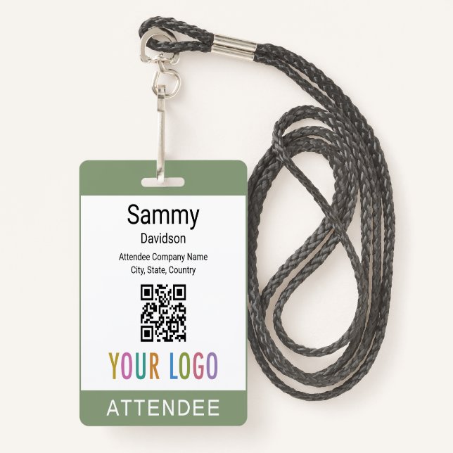 QR-Logo für das Abzeichen "Sage Green Attendededed Ausweis (Vorderseite mit Schlüsselband)