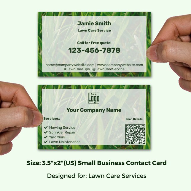 QR-Logo für die Farbe Gras grün Visitenkarte (Custom Grass Image Green White Logo QR Business Card, Size 3..5"x2" (US))