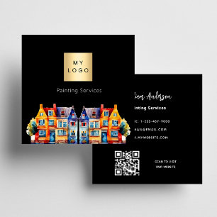QR-Logo für die Malerei von Schwarzen Häusern Quadratische Visitenkarte