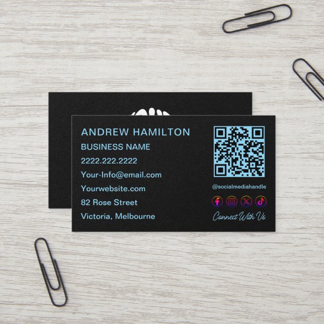 QR-Logo für gescannte Social Media Visitenkarte (Vorderseite/Rückseite Beispiel)