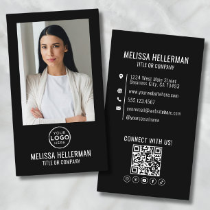 QR-Logo für Minimalistisches Foto in Schwarz Visitenkarte