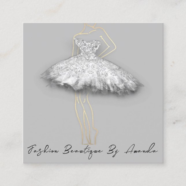 QR-Logo für Modekleidung Silver Gray Gold Body Quadratische Visitenkarte (Vorderseite)