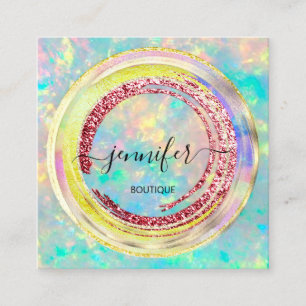 QR-Logo Glitzer Gold Tropfen Holograph Farblich Quadratische Visitenkarte