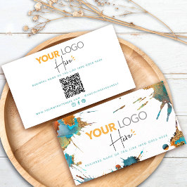 QR-Logo Gold Türkisfarbener Spritzer Visitenkarte