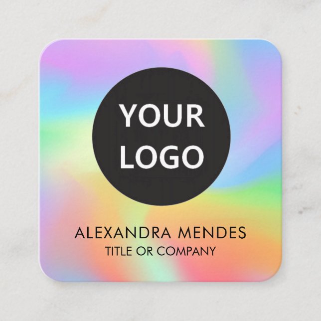 QR-Logo-Rainbow-Hologramm Quadratische Visitenkarte (Vorderseite)