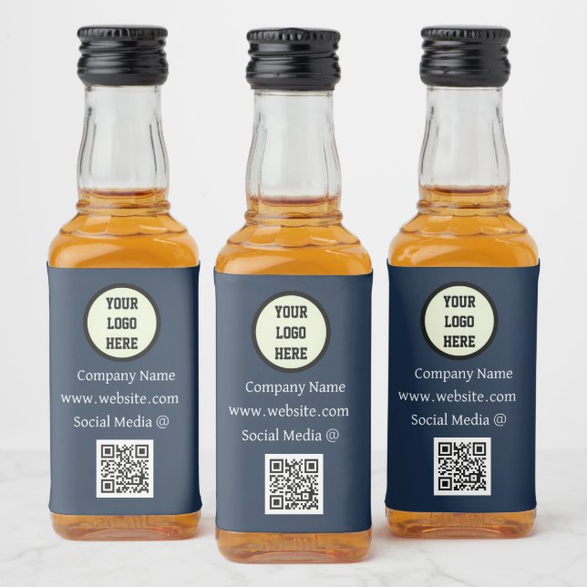 QR-Logofirma Navy Blue Business Alkoholflaschenetikett (Flaschen)