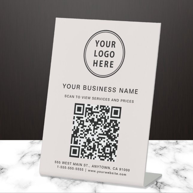 QR-Logokombination Sockelschild (Connect customers and clients to your desired website destination with a single scan)