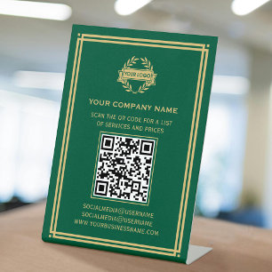 QR-Logos für Kunden-Services Green Gold Sockelschild