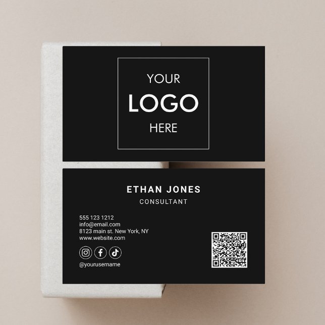 QR-Logos für Social Media Ausgeklügelte Schwarz Visitenkarte (Von Creator hochgeladen)