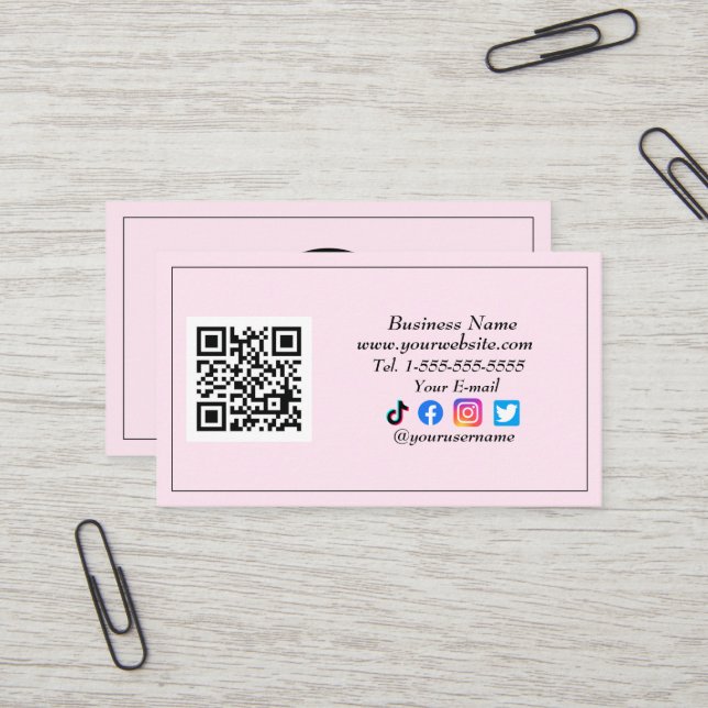 QR-Logos für soziale Medien Schwarzer Influenza Visitenkarte (Vorderseite/Rückseite Beispiel)