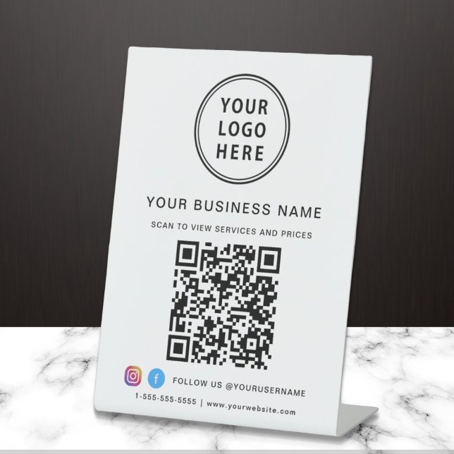QR-Logos für soziale Medien Sockelschild (Connect customers and clients to your desired website destination with a single scan)