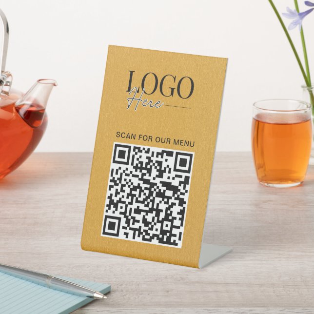 QR-Logos für Unternehmen Modern Simple Gold Menu Sockelschild (In SItu)
