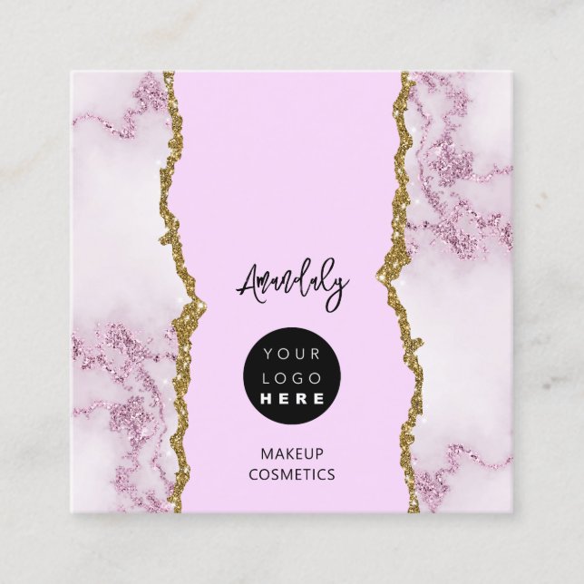 QR-Logos Rosa Marmor Gold-Glitzer Quadratische Visitenkarte (Vorderseite)