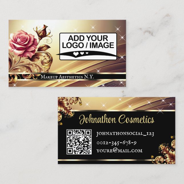 QR-Logovorlage Deluxe Gold Rose Luxus Chic Visitenkarte (Vorne/Hinten)