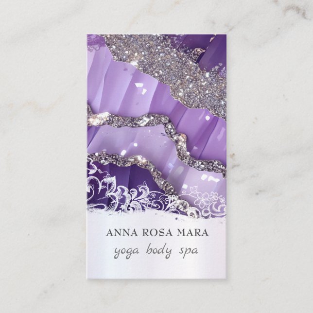 *~* QR Luxe Agate Lila Lavender Glitzer AP66 Visitenkarte (Vorderseite)