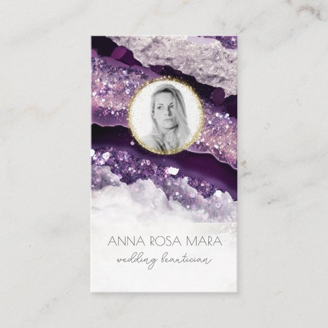 *~* QR Luxe Agate Marble FOTO LOGO Lila AP66 Visitenkarte (Vorderseite)