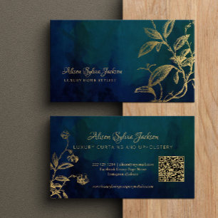 QR Luxury Marineblau elegante Imitate Goldfolienfo Visitenkarte