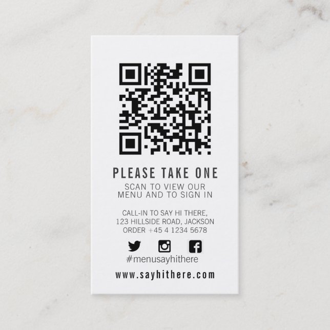 QR-Menü-Scan Schwarz-weiß einfach Visitenkarte (Vorderseite)