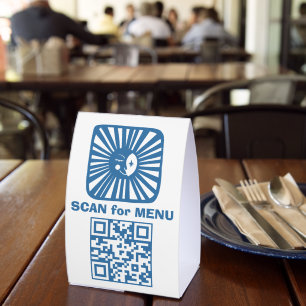 QR-MENÜ Scannender Mond Cute Charmante Blaue Tischaufsteller